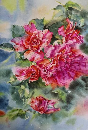 Dance of the roses - original watercolor painting thumb