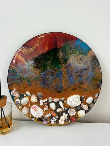 Resin art circle work - multicolor - Fantasy beach Gold thumb