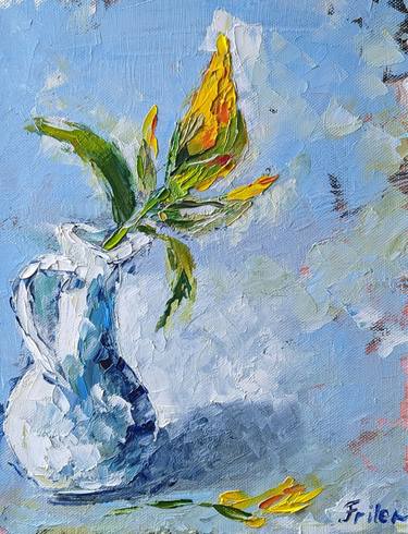 Yellow iris in a jug thumb