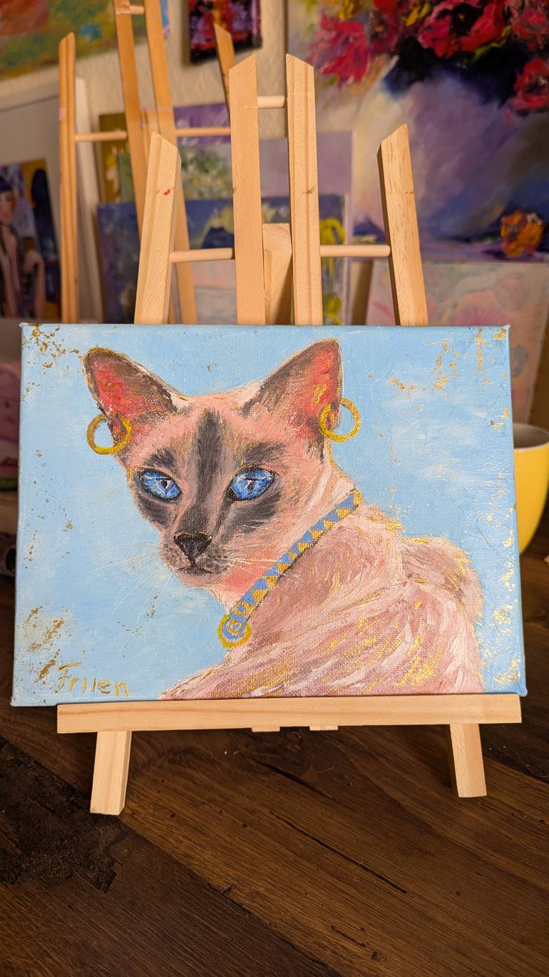 Original Symbolism Cats Painting by Ellen Frischbutter