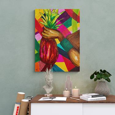 Pineapple abstract bright print on canvas decor for office thumb