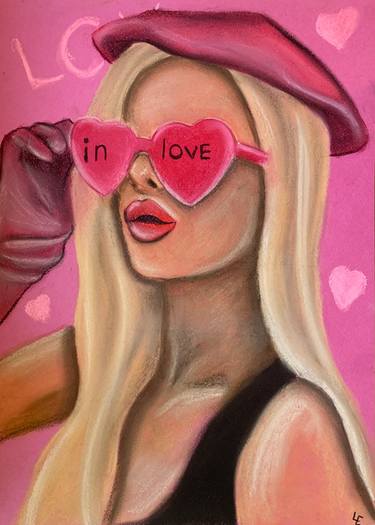 IN LOVE - BLONDE GIRL PINK BACKGROUND VALENTINE'S DAY GIFT thumb