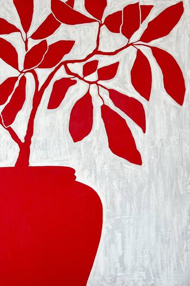"The red tree" - original textured large painting in red thumb