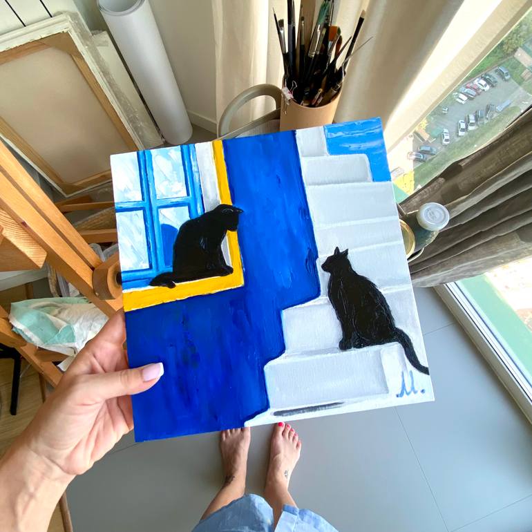 Original Minimalism Cats Painting by Mariia Kotiuzhynska