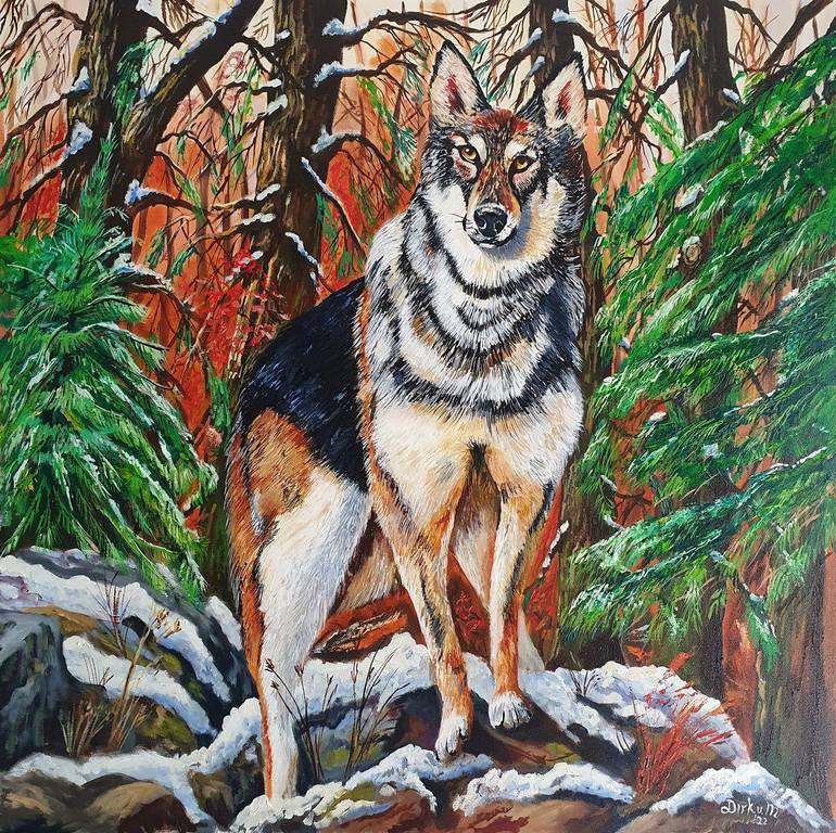 The Lone Wolf Painting By Dirk Van Der Meyden | Saatchi Art