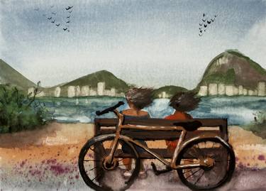 Original Figurative Bicycle Paintings by Aline MacCord