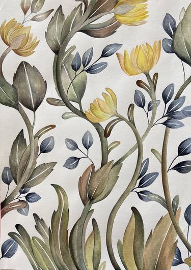 Original Art Deco Floral Drawing by Salome Kravets