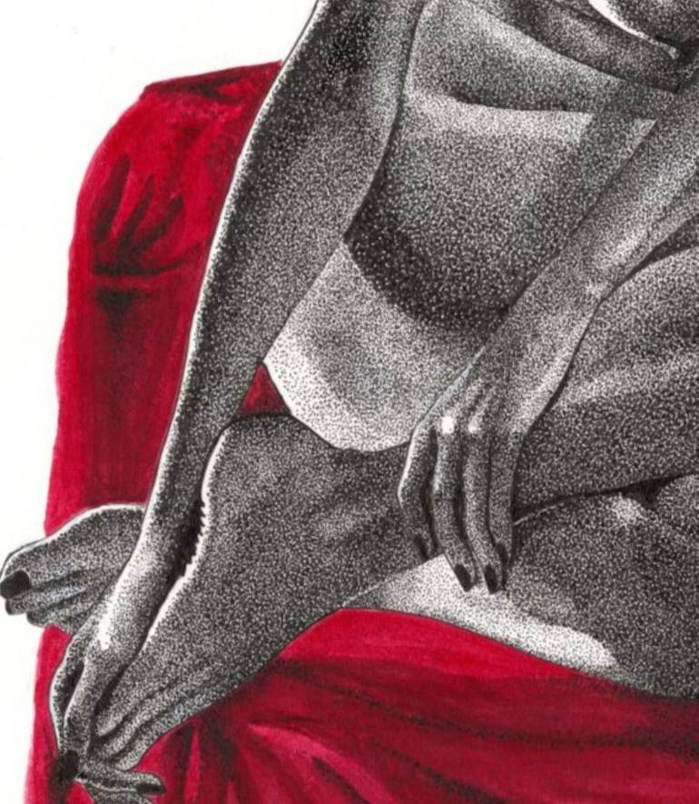 Original Black & White Body Drawing by Miglena Dyankova