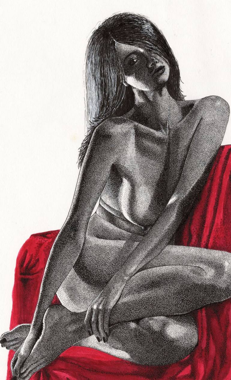 Original Black & White Body Drawing by Miglena Dyankova