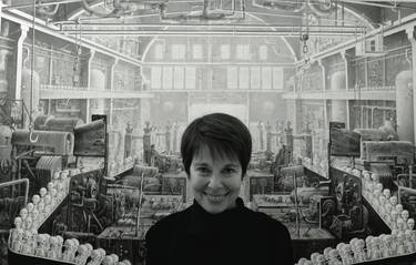 LAURIE LIPTON in front of "The Dead Factory" drawing thumb