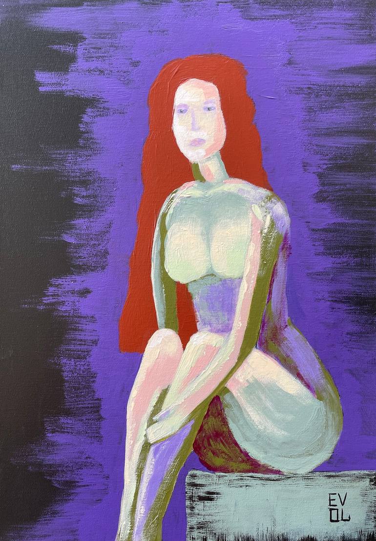 Silhouette of a woman with red hair Original Painting by olga yevtukhova