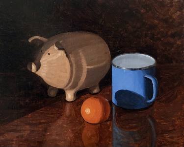 piggy bank, cup and mandarin thumb
