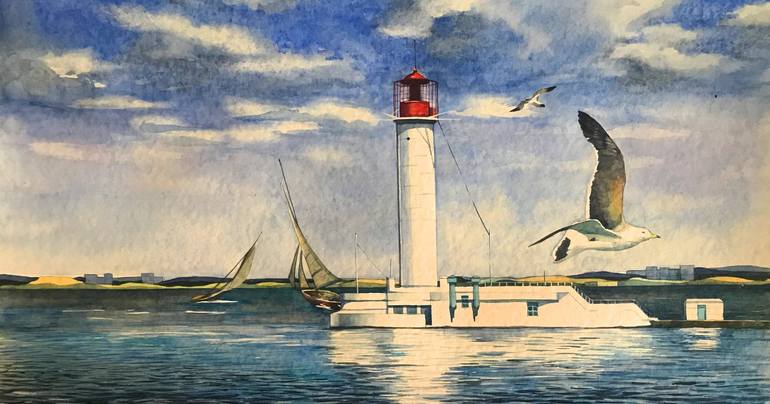 Lighthouse in Odesa, Ukraine, Giclee high quality Print