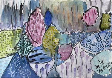 Autumn Forest Pink Rain, watercolor on paper thumb