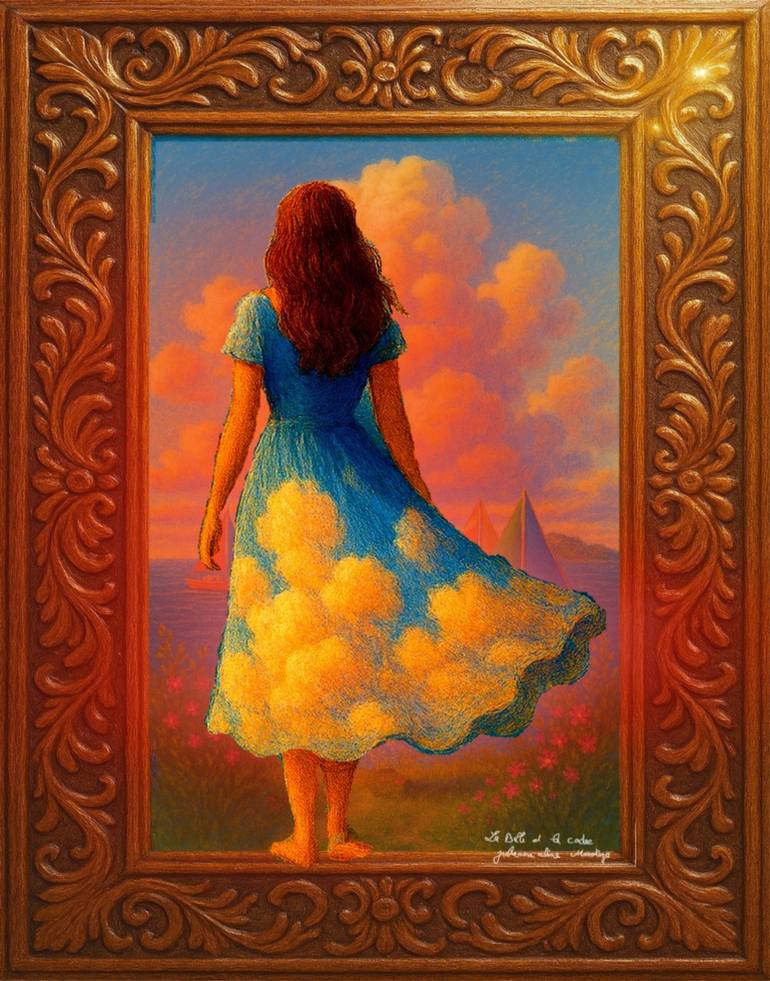 Original Fantasy Digital by Julienne Aline Meretize | Digital Art Art on Paper | La belle et le cadre