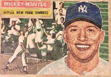 1956 Topps Mickey Mantle mosaic made from 1956 baseball cards thumb