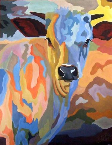 Print of Art Deco Cows Paintings by Jose Blanco