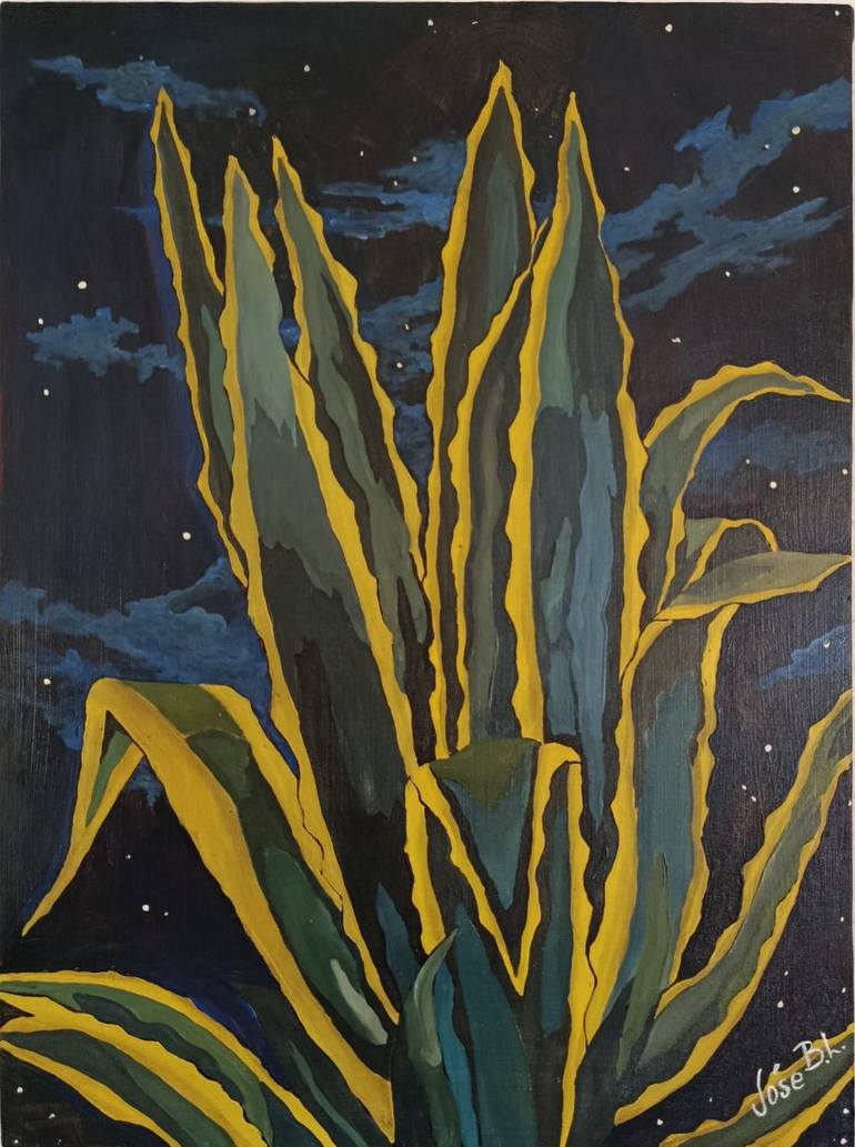 Original Nature Painting by Jose Blanco | Contemporary Art on Canvas | The Night of the Maguey