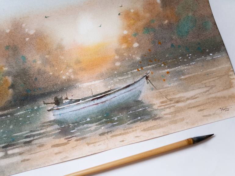 Original Boat Painting by Ekaterina Pytina
