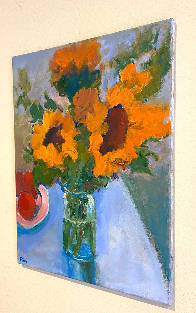 Original Expressionism Floral Painting by Mutlu Ertac