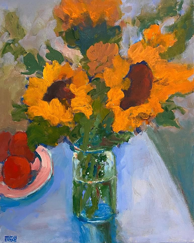 Original Expressionism Floral Painting by Mutlu Ertac