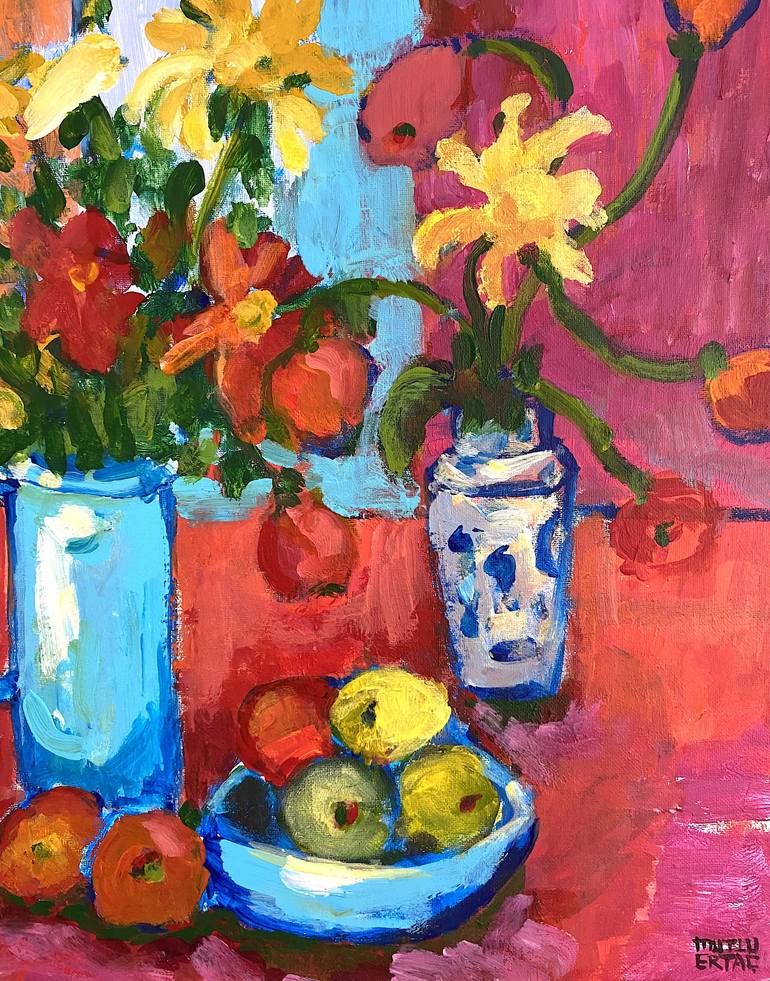 Original Impressionism Floral Painting by Mutlu Ertac