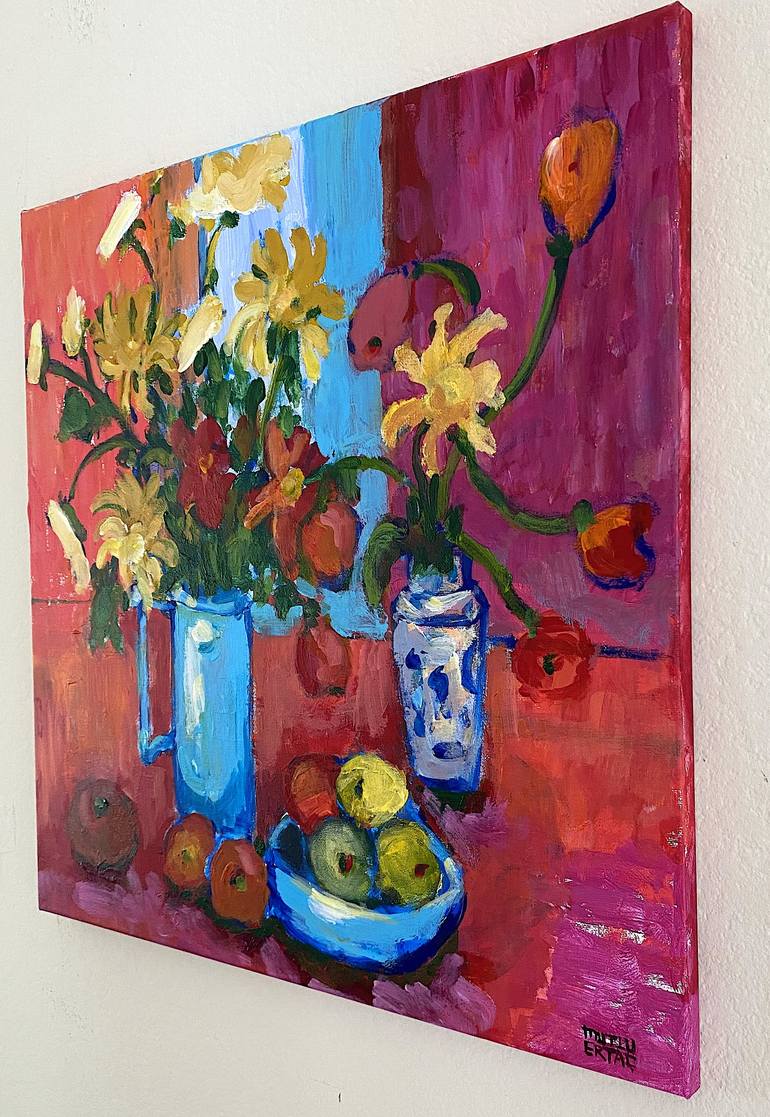 Original Impressionism Floral Painting by Mutlu Ertac