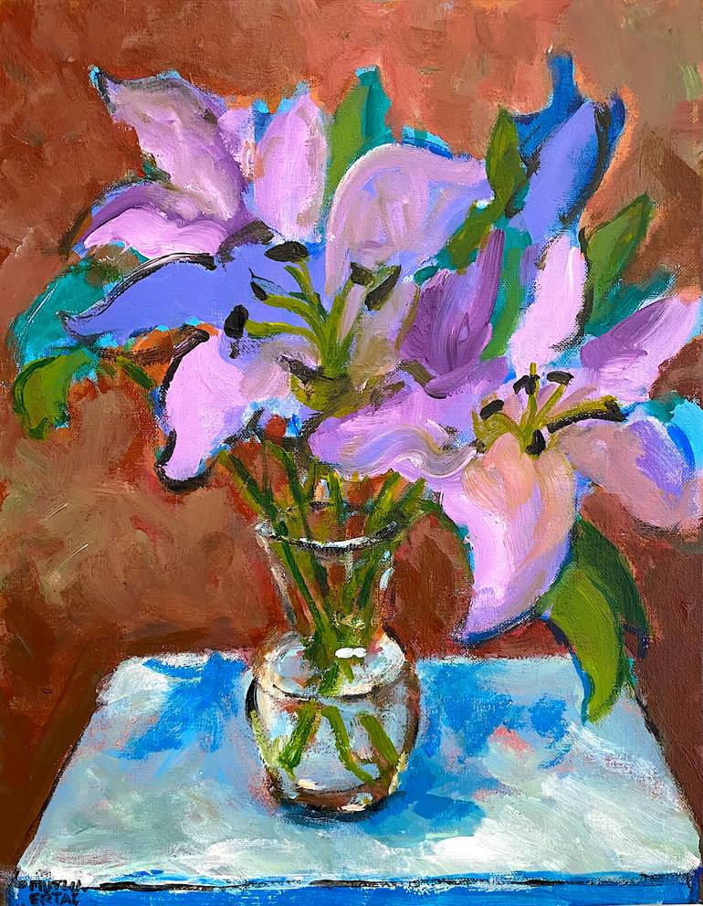 Original Expressionism Floral Painting by Mutlu Ertac