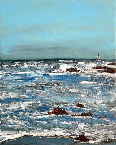 Original Impressionism Seascape Painting by Mutlu Ertac