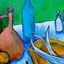 Original Acrylic painting on Canvas..
Table with fish and fruit with vase...
