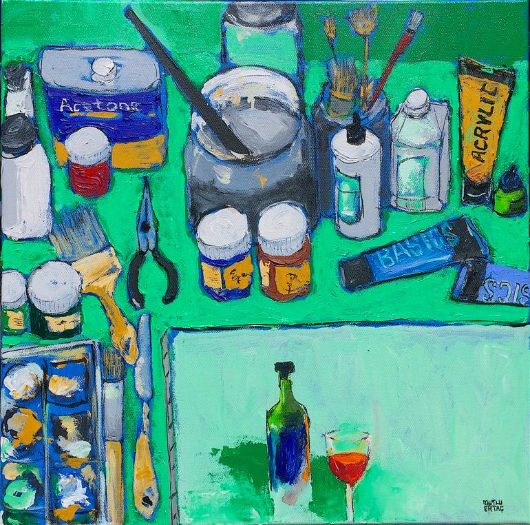 Original Expressionism Still Life Painting by Mutlu Ertac