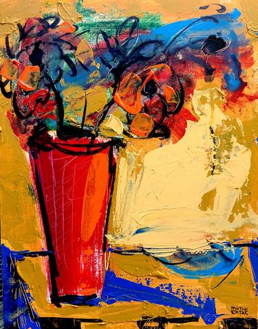 Red Vase with Flowers thumb
