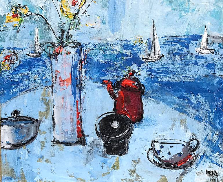 Original Expressionism Boat Painting by Mutlu Ertac