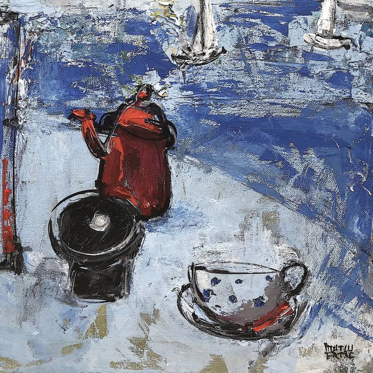 Original Impressionism Sailboat Painting by Mutlu Ertac