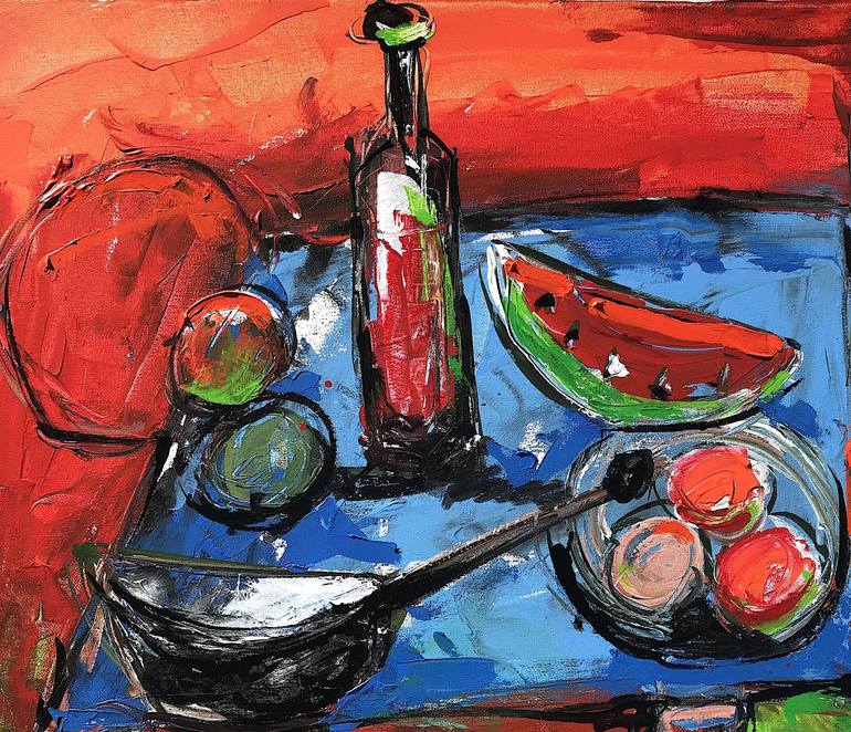 Original Abstract Expressionism Still Life Painting by Mutlu Ertac