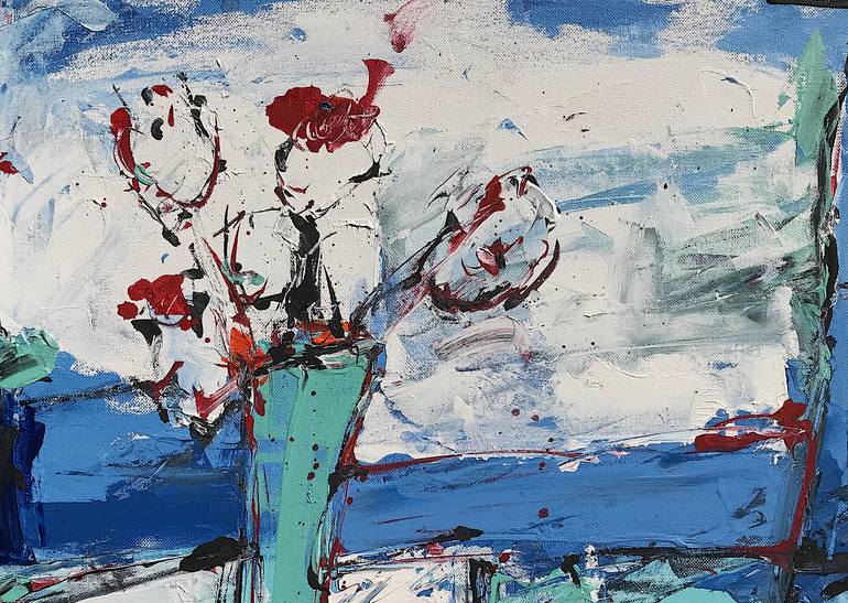 Original Abstract Expressionism Floral Painting by Mutlu Ertac