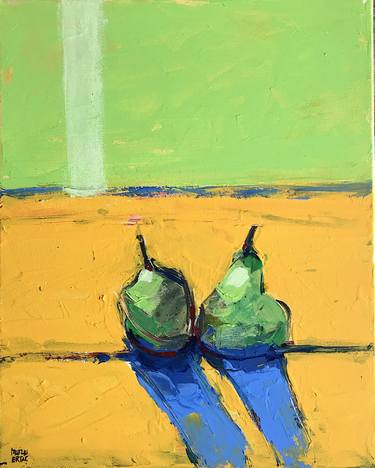 Two Pears on Yellow. thumb