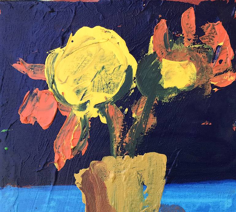 Original Cubism Floral Painting by Mutlu Ertac