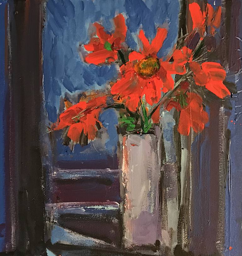 Original Expressionism Floral Painting by Mutlu Ertac