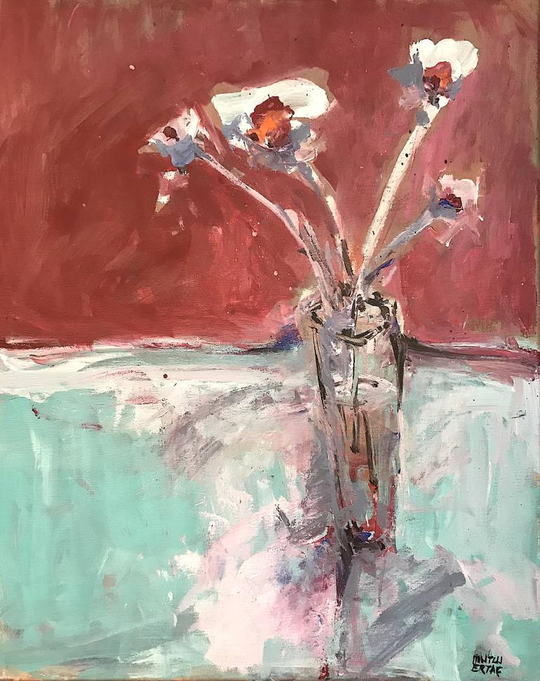 Original Expressionism Floral Painting by Mutlu Ertac