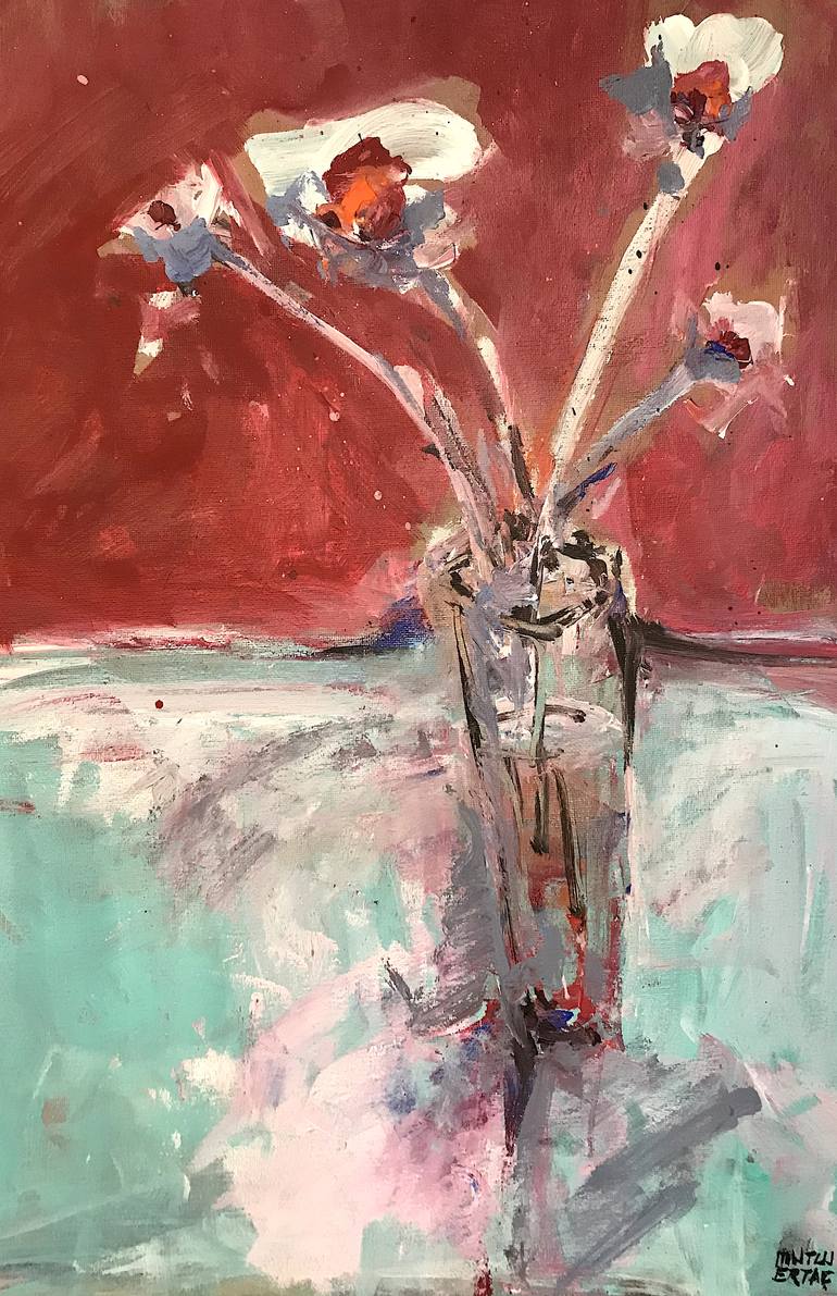 Original Expressionism Floral Painting by Mutlu Ertac