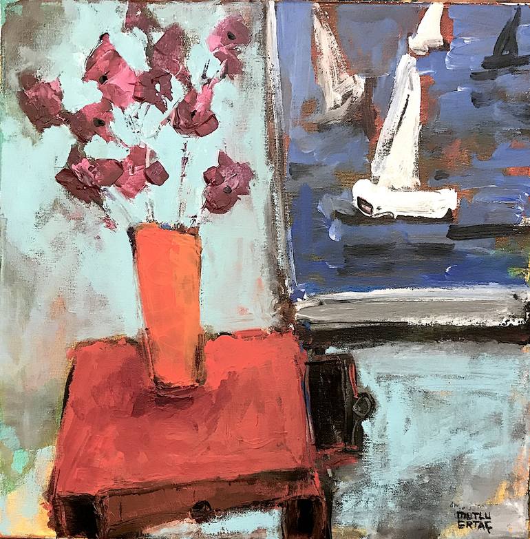 Original Impressionism Seascape Painting by Mutlu Ertac