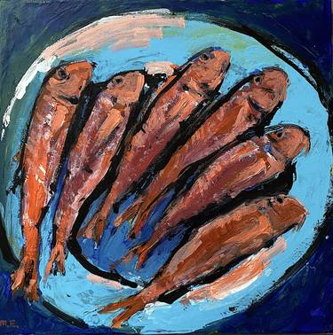 Original Expressionism Fish Paintings by Mutlu Ertac