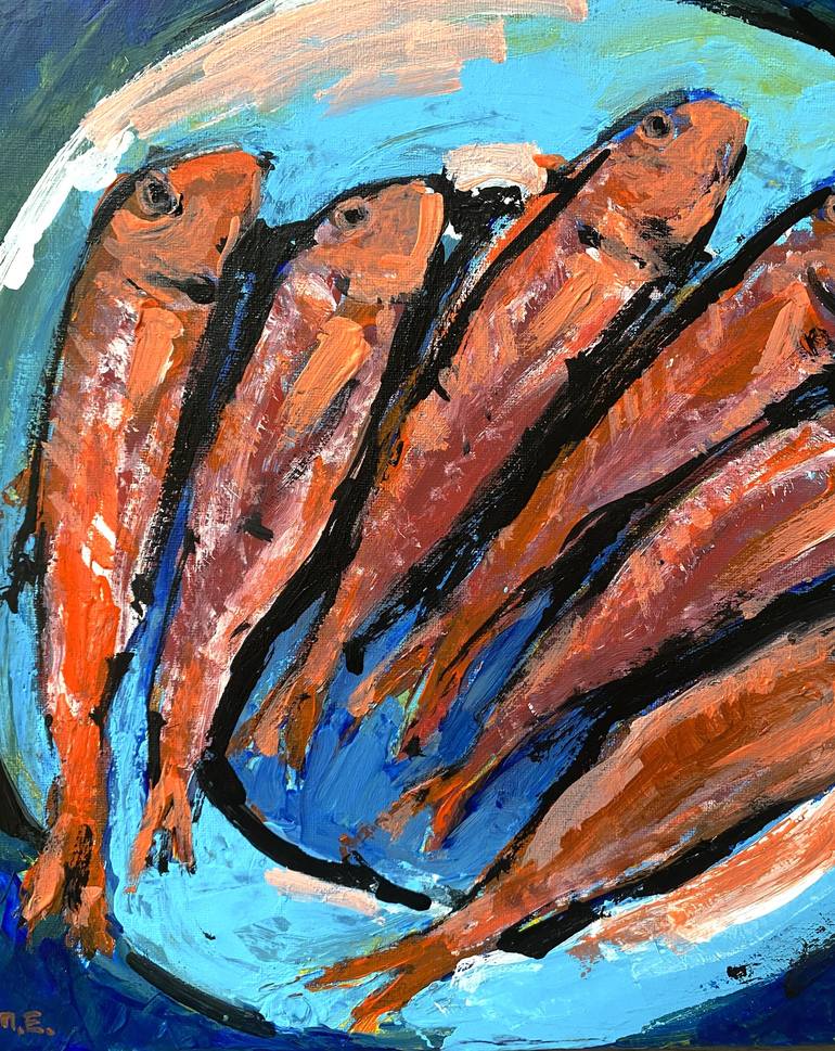 Original Expressionism Fish Painting by Mutlu Ertac