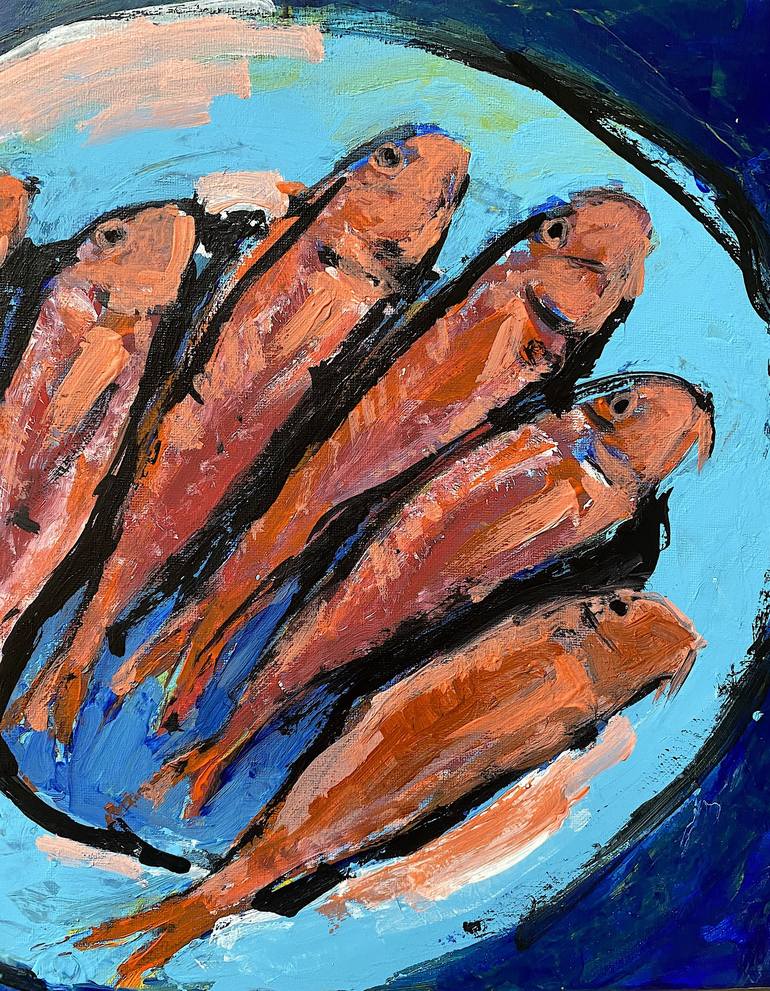 Original Expressionism Fish Painting by Mutlu Ertac