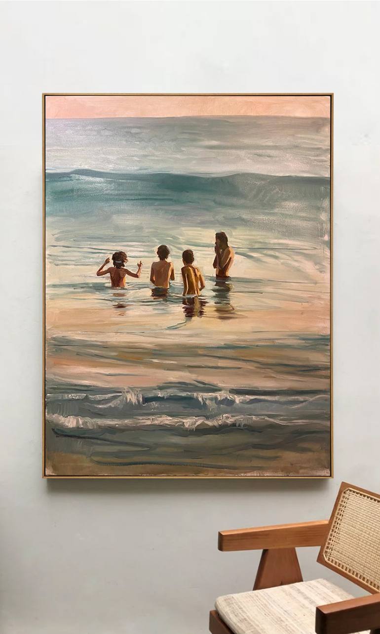 Original Figurative Beach Painting by Ana P Serres