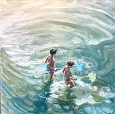 Original Figurative Beach Paintings by Ana P Serres