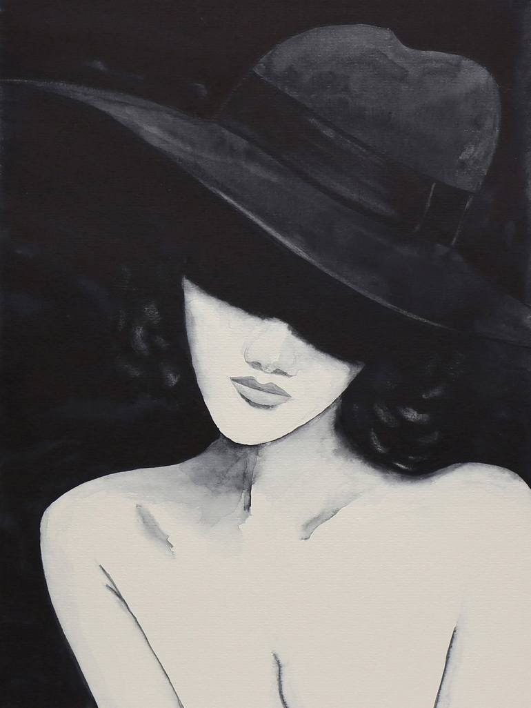 Portrait of a sexy naked woman with big hat on Painting by Natalie Bruns |  Saatchi Art