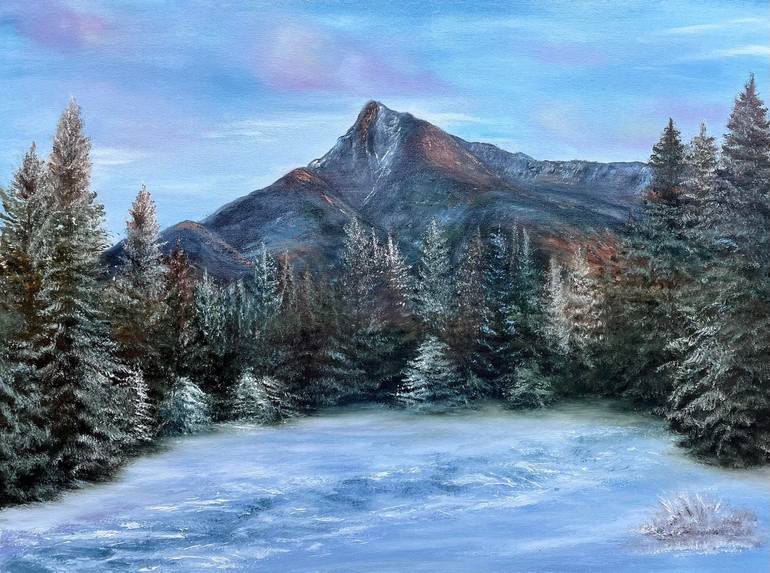 Snowy mountain - original oilpainting winter Painting by