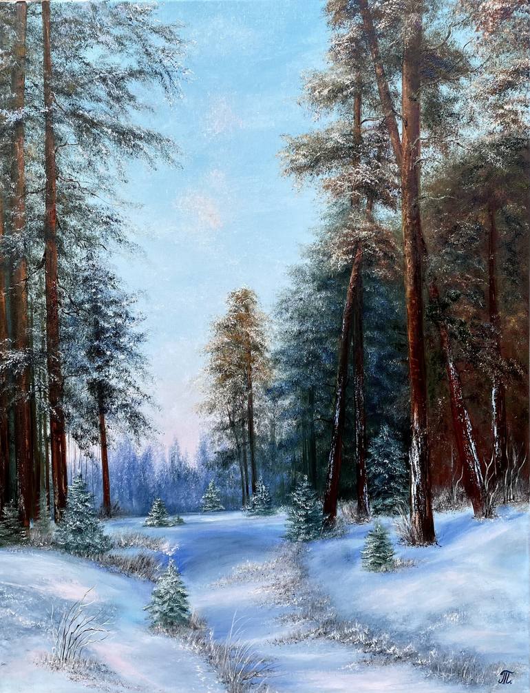 Winters Forest way - original oil painting Painting by Tanja Frost